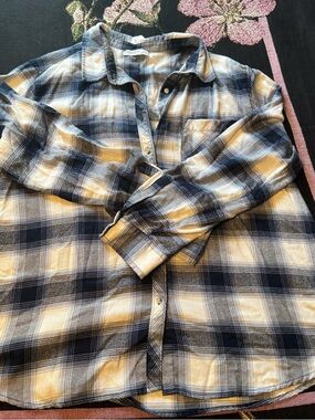 Arizona Jeans Company Navy and Cream Plaid Flannel Button-Up Shirt Size XXL